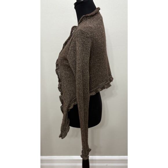 Vintage Juicy Medium Cashmere Cardigan Sweater Brown Gold Cropped Y2K Nature - Picture 2 of 12